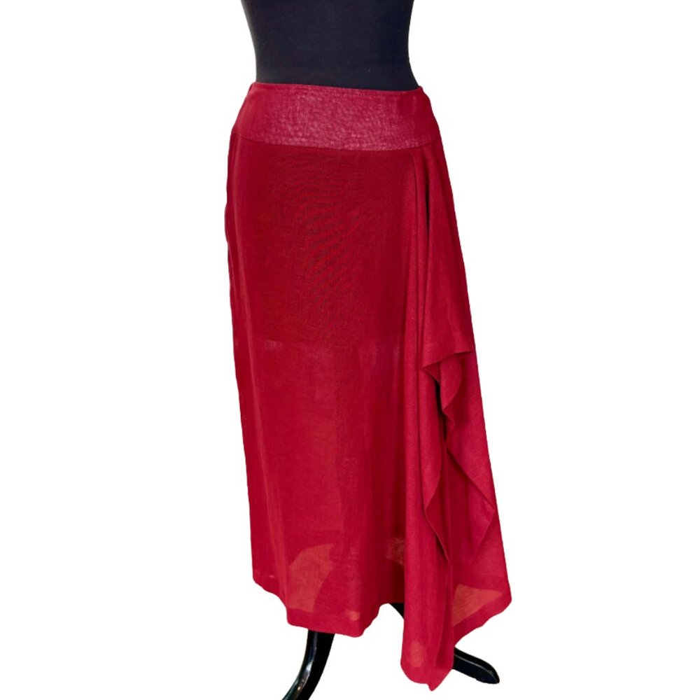 NWOT  Michael Kors Coral Linen Midi Skirt | Asymmetrical Ruffle Detail | Size 8